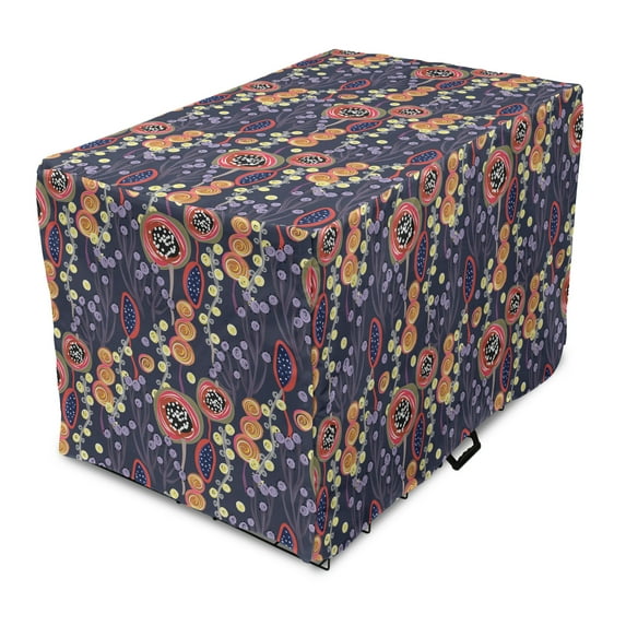 Botanical Dog Crate Cover, Colorful Exotic Jungle Night Interpretation, Easy to Use Pet Kennel Cover Small Dogs Puppies Kittens, 7 Sizes, Quartz Salmon, by Ambesonne