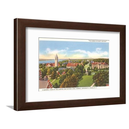 Postcards Framed Art Wall Decor - Cayuga Lake, Cornell University, Ithaca, New York Vintage Travel Postcard Framed Print Wall Art
