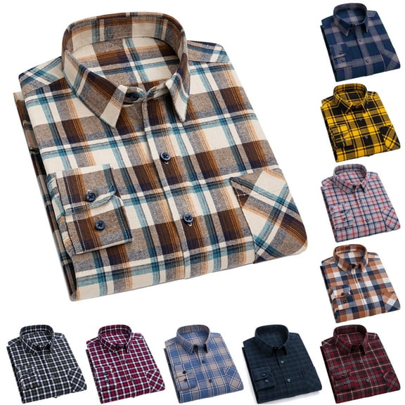 DDAPJ pyju Men's Plaid Dress Shirt Regular Fit Wrinkle Free Business Casual Button Down Shirts Long Sleeve Office Work Shirt Blue M