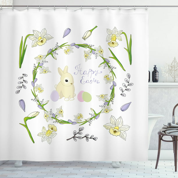 Easter Bunny Shower Curtain Romantic, Bunny Shower Curtain Hooks