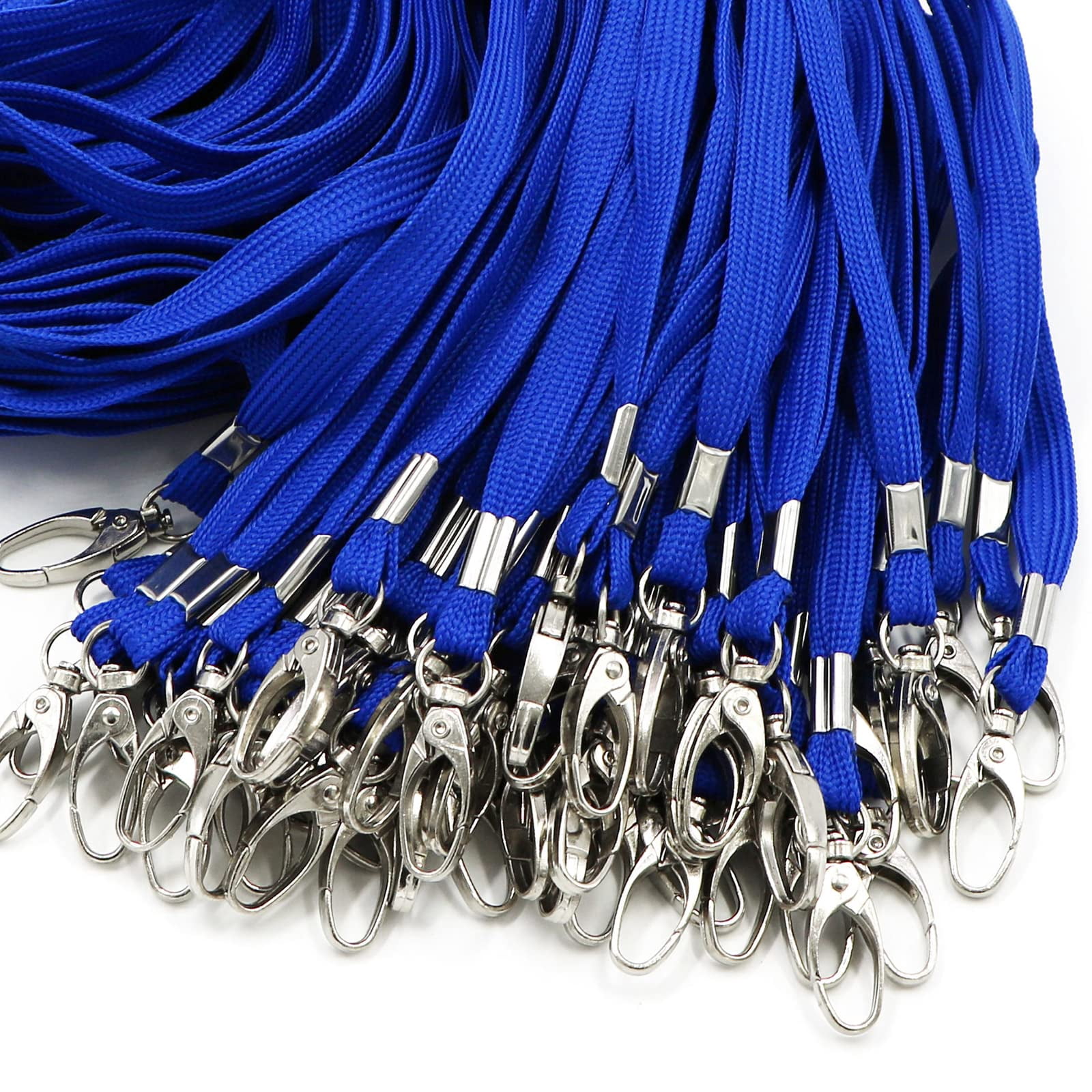 100 Pack Lanyards Bulk Blue Lanyard For Office Id Badges Flat With Badge Clip Swivel Hook (100  Blue)
