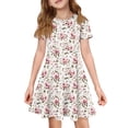 thumbnail image 2 of CCRFTGI Short Sleeve Dresses for Children Girls 7-8 Casual Summer A Line Swing Skater Dress Funny Floral Print Dresses Party Girls Fashion Light pink 7-8 Years, 2 of 4