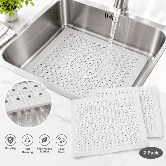 Changmo Kitchen Sink Mats 2 Pack, 12.2 x 10.2 in Rubber Sink Protector Mats, Fast Draining Sink Drain Pads for Kitchen Sink Bottom
