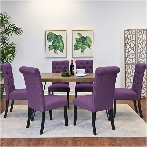 Brown 7-Piece Dining Table Set with Hairpin Legs and 6 Upholstered Chairs, Modern Kitchen Dining Room Furniture