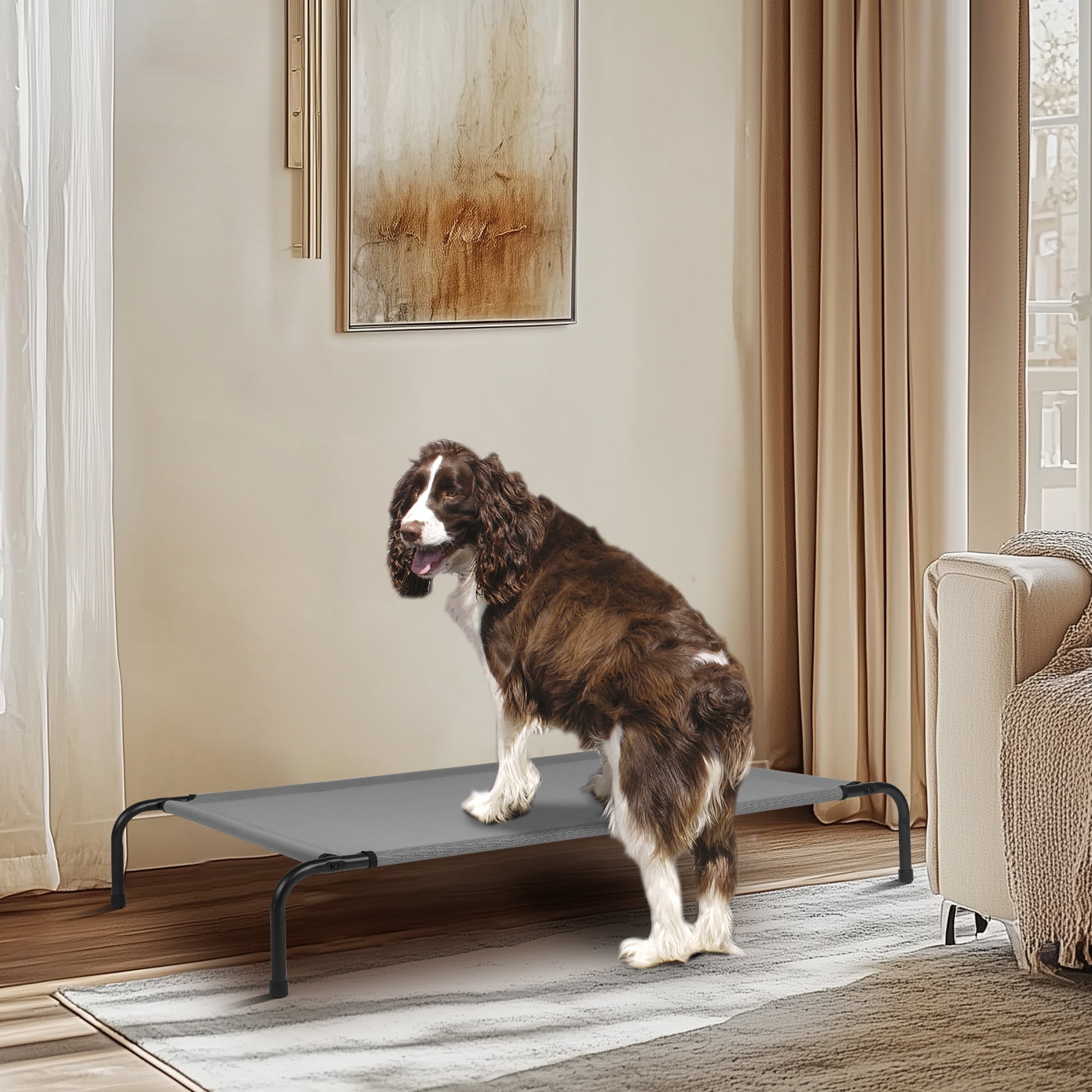 ZephyPaws 50" Elevated Dog Bed, Raised Pet Cot with Steel Frame, Cooling Mesh Lounger for Dogs up to 80 lbs, Gray