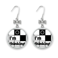 thumbnail image 1 of I'm Thinking Quote Art Deco Fashion Bow Earrings Drop Stud Pierced Hook, 1 of 3