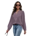 thumbnail image 4 of WIHOLL Blouses for Women Lace V Neck Long Sleeve Shirt Boho Dressy Casual Fall Tops Mocha Grey Purple, 4 of 9