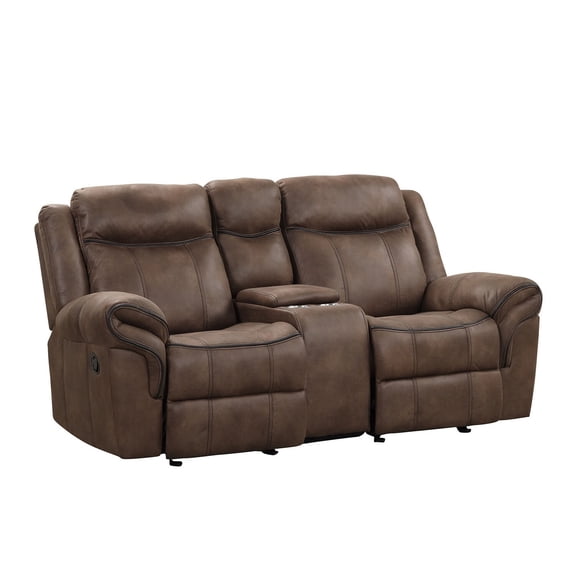 Arisa Loveseat, Brown Faux Leather, Storage Console and Cupholders, 79 Inch