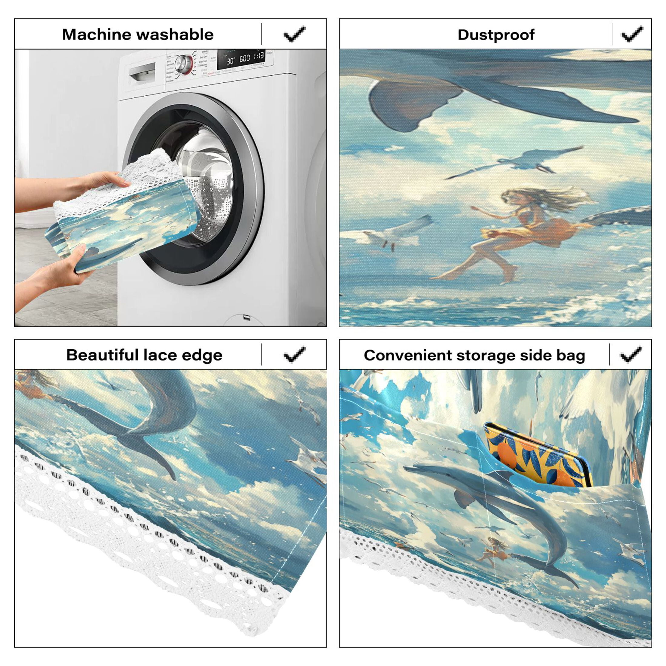 Dolphins Collide with SeagullsWasher and Dryer Covers Dust-Proof and Oil Resistant Fridge Cover with 4 Storage Pockets Washing Machine Top Cover for Laundry Kitchen Home 51.2 x 22 In