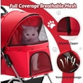thumbnail image 3 of Pet Stroller, 4 Wheels Pet Strolling Cart for Medium/Small Dogs and Cats, Foldable Cat Jogger/Dog Stroller with Cup Holder, Storage Basket, Breathable Mesh, All-Season Pet Carrier, Red, 3 of 6