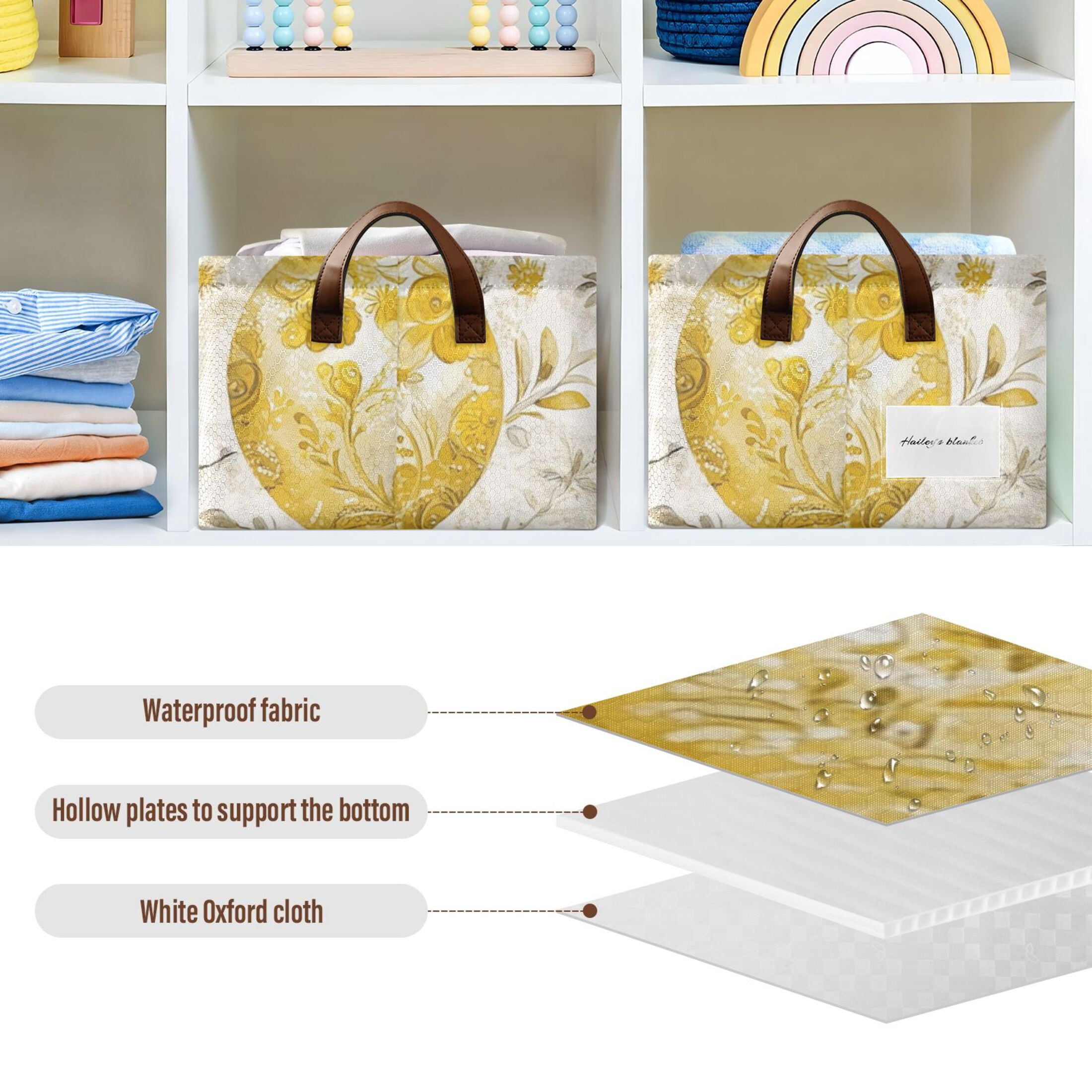 Gold Easter Eggs Storage Bins with Handles Foldable Storage Baskets for Shelves Organizer Cloth Baskets