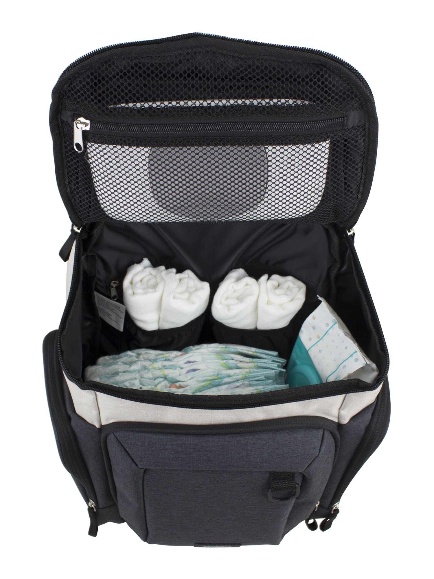 Eastsport Wooster St. Large Backpack Diaper Bag, Adjustable Shoulder Straps, Bonus Changing Pad, Stroller Straps, Insulated Zipper Pockets, Off-White/Grey