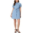 thumbnail image 5 of INSPIRE CHIC Women's Casual Button Front Summer Short Sleeve Dresses M Pale Blue, 5 of 7
