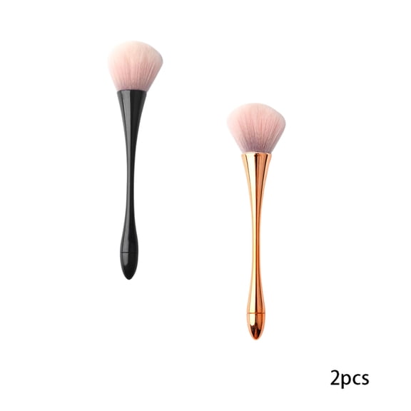 ACDANC 2Pcs Nail Dust Brush Cleaner for Acrylic,Dip Powder,Makeup,Blush-Large Manicure Clean Up Tool-Nail Art Brushes (Gold Black)