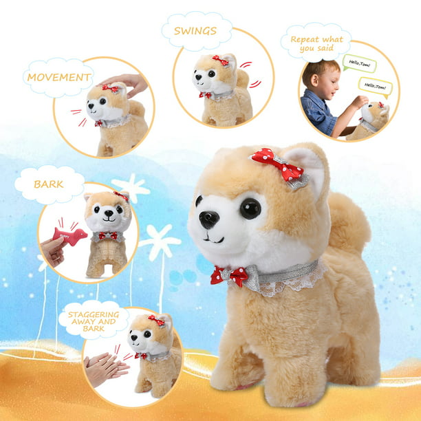 Shinehalo Walking and Barking Puppy Dog Pet Toy Electronic Plush Dog Toys  Plush Interactive Toys with Talking Repeat with Remote Control Leash, Gift  