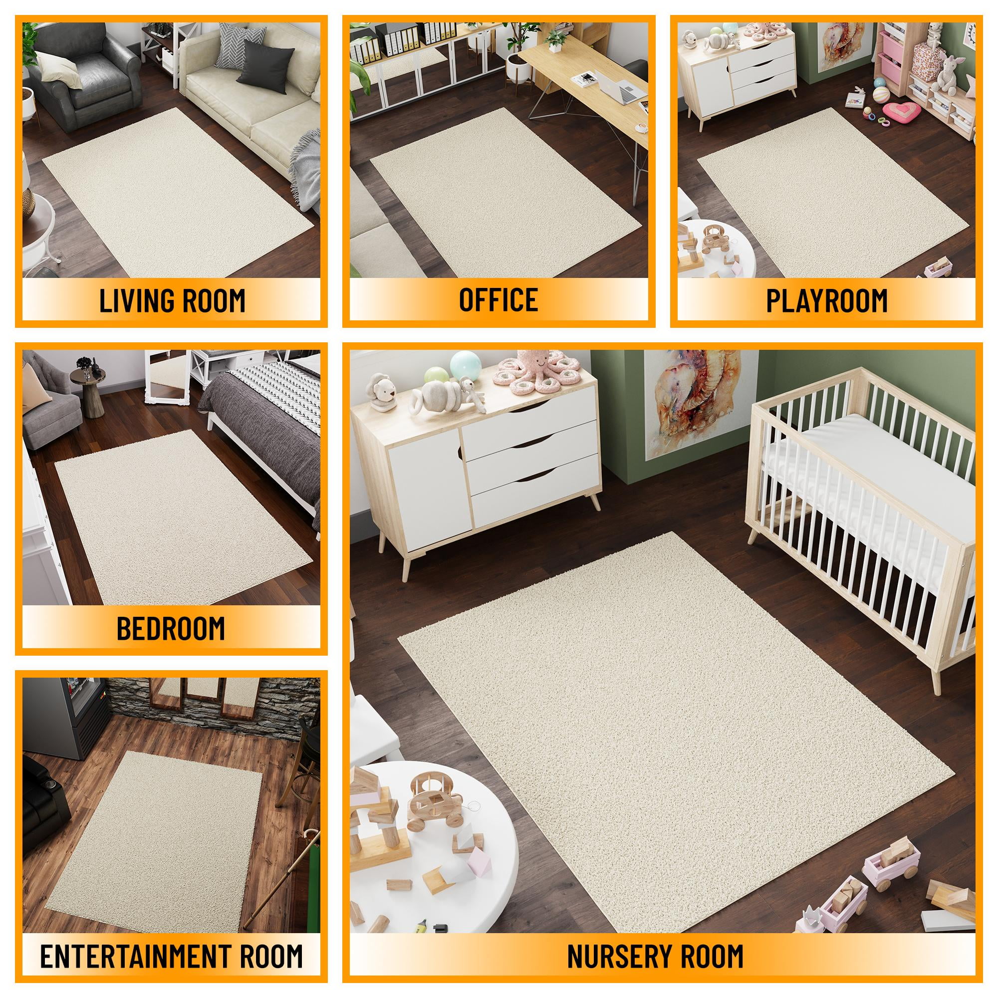 Sweet Home Stores Cozy Non-Slip Rubberback Solid 5x7 Soft Indoor Area Rug, 5' x 7', Cream