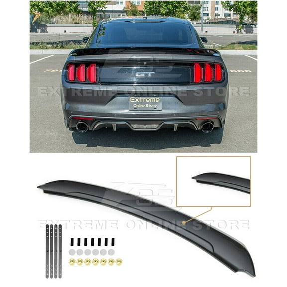 Replacement For 2015-Present Ford Mustang ALL Models | GT350 Track Pack Style ABS Plastic - Painted Glossy Black Rear Trunk Lid Wing Spoiler