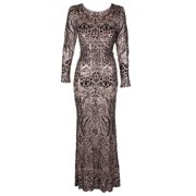 Betsy Adam Petite Bronze Long-Sleeve Sequined Mesh Gown 12P