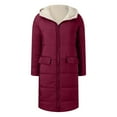 thumbnail image 6 of Dwralegc Long Winter Coats for Women Warm Sherpa Long Jacket Reversible Fleece Overcoats Shearling Fleece Jackets Outerwear Puffer with Hood Thick Coats Wine L, 6 of 9