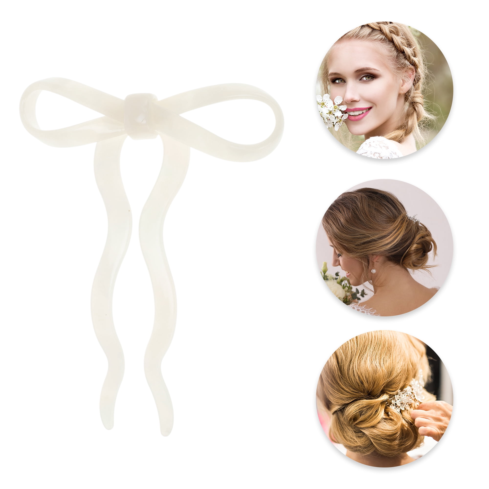Unique Bargains Bow Wave Chignon Pin for Women 1 Pc White