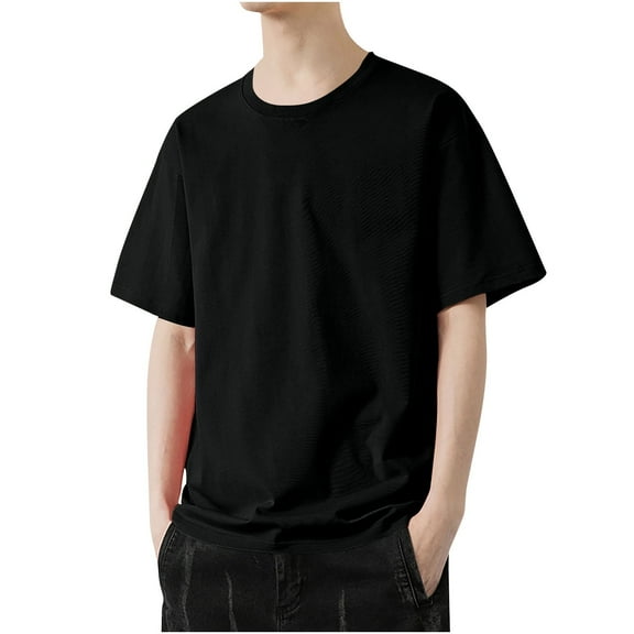 HOOMEUMY Men's Summer Basic Pure Color Lightweight T-Shirt Crew Neck Short Sleeve Loose Fit Tee Breathable Casual Tops Black L