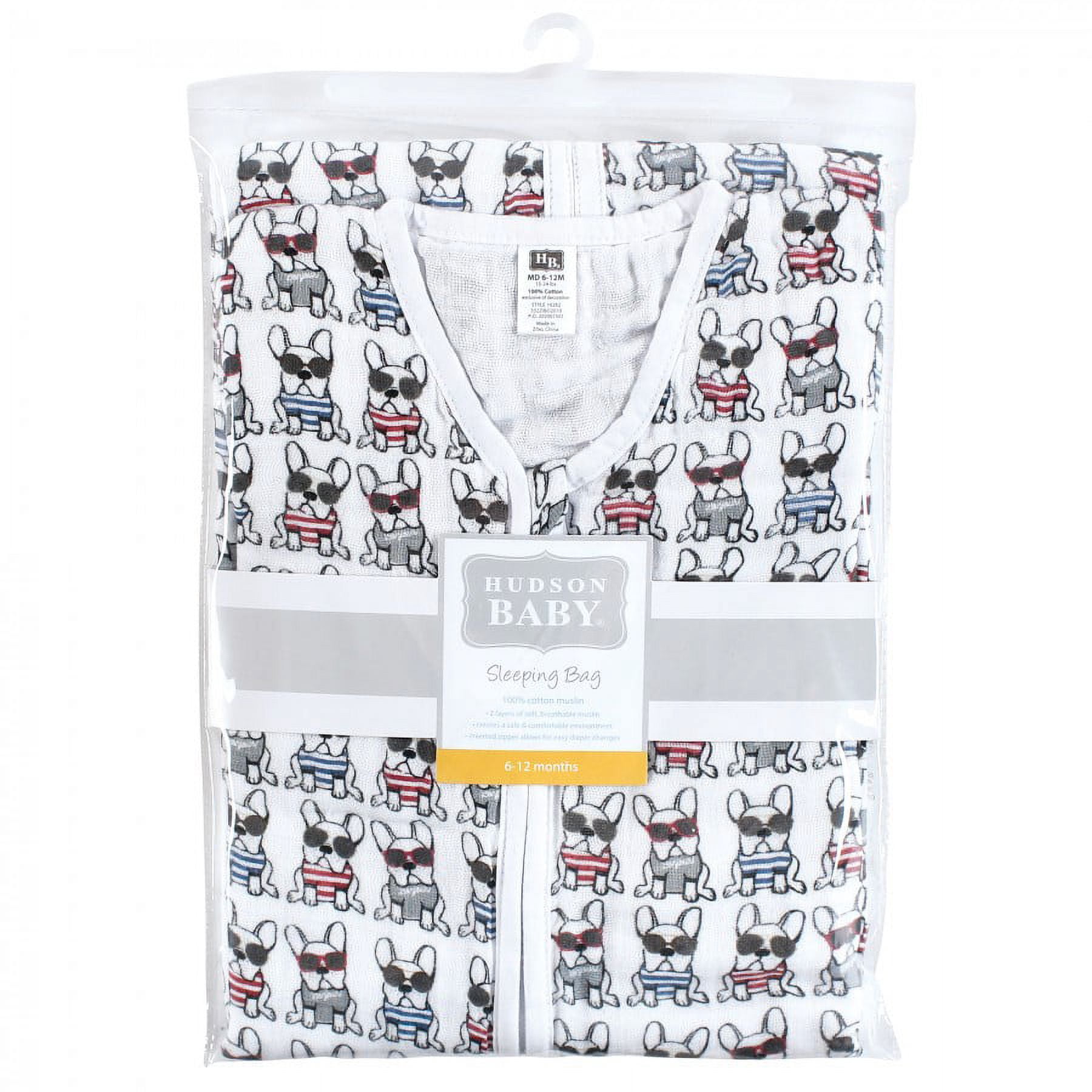 Hudson Baby Infant Boy Long Sleeve Muslin Sleeping Bag, Wearable Blanket, Sleep Sack, French Dog, 12-18 Months