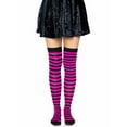 thumbnail image 4 of Leg Avenue Womens Striped Thigh High Stockings, Black/Neon Pink, One Size, 4 of 5