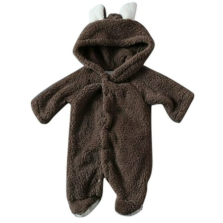 

QWERTYU Newborn Infant Baby Toddler Cartoon Fleece Jumpsuit for Girl Boy Winter Warm Long Sleeve Clothes Romper 0-24M Brown 60
