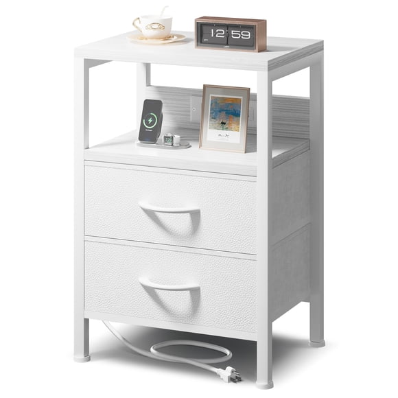 Mesa de noche Lazzanto con cargador USB-C, 2 cajones