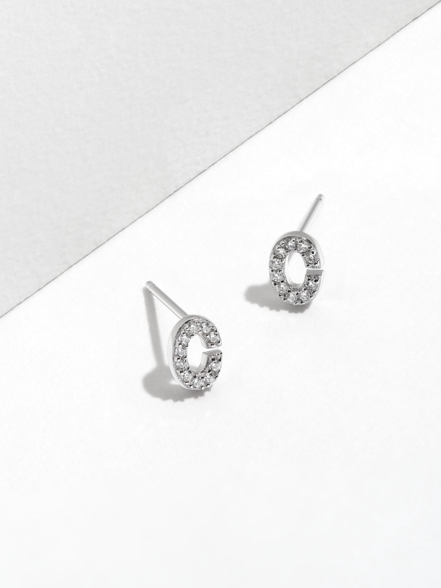 Forever Facets Initial Letter "C" CZ Stud Earrings in Sterling Silver, For Women