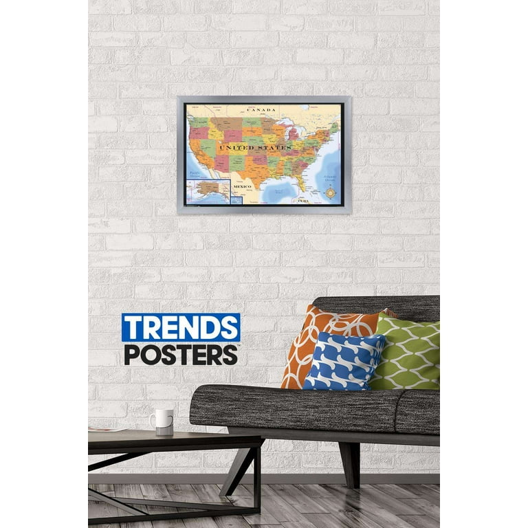 USA Time Zones Wall Poster With Push Pins - 14.725x22.375 Inch Educational Map Room Decor