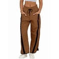 thumbnail image 3 of Women's Elastic Waist Wide Leg Baggy Drawstring Waisted Contrast Color Workout Track Pants for Casual Work Light Brown XXL, 3 of 7