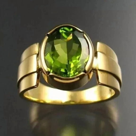 2Ct Oval Cut Lab Created Peridot Men's Engagement Ring 14k Yellow Gold Finish