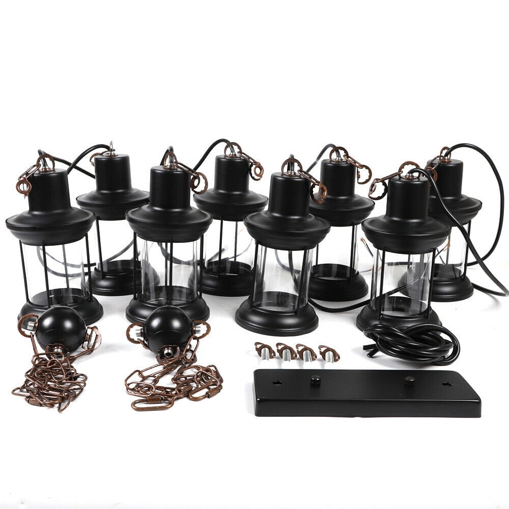 Industrial Vintage Wooden Hanging Pendant Light Fixture 8Lights E27 Bulb Farmhouse Chandelier Wood Loft Lantern for Coffee Shop Restaurant Pool Table Kitchen Island Bar Pendant Light Fixture Farmhouse