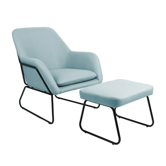 Sillón Individual Top Living con Taburete Reposapiés Terciopelo Azul