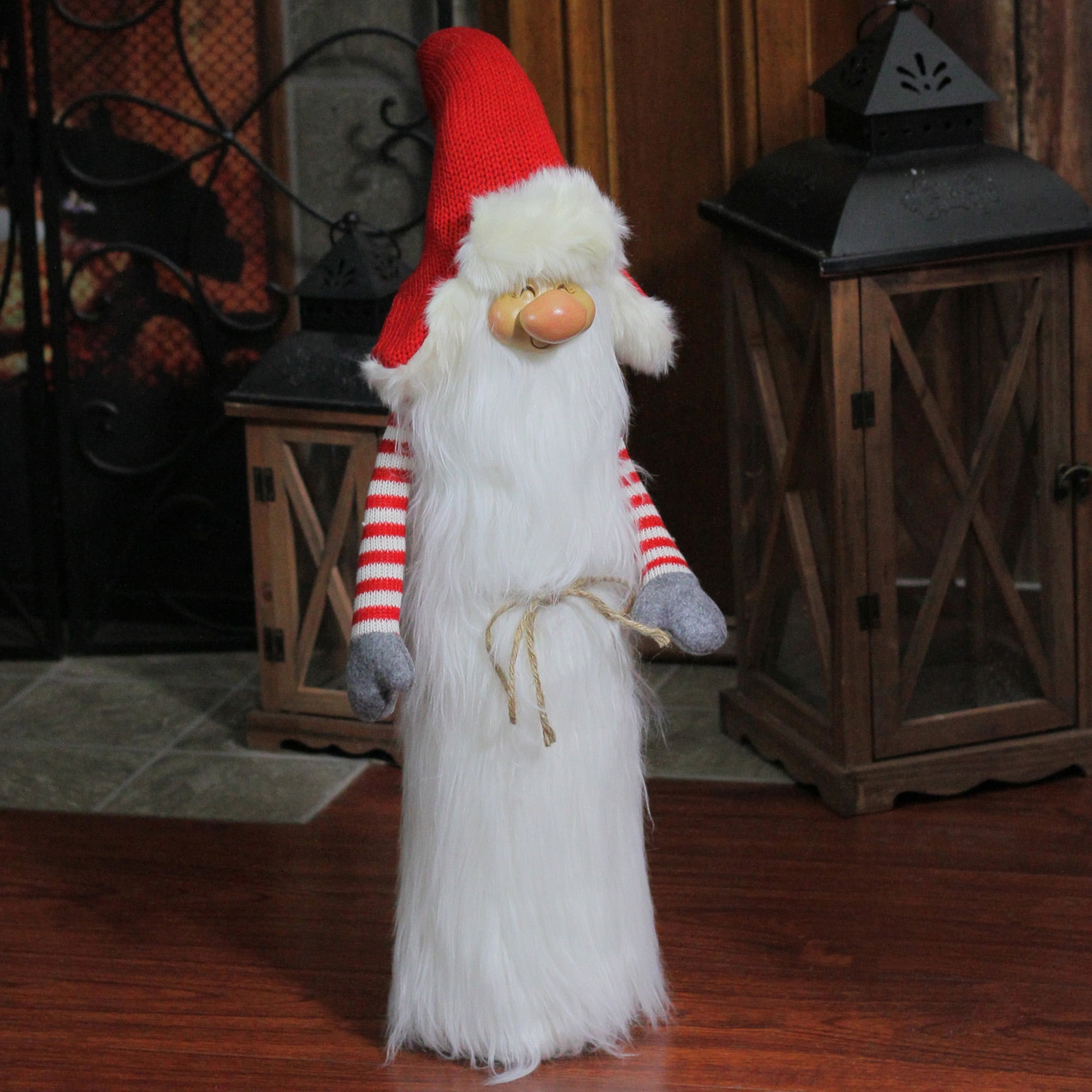 24" Traditional Christmas Slim Santa Gnome with White Fur Suit and Red Hat