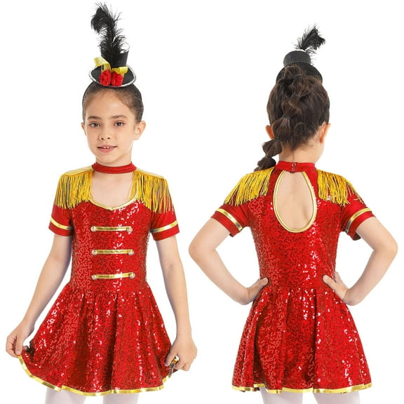 iiniim Kids Girls Circus Show Costume Ringmaster Dress Up Christmas Cosplay with Mini Top Hat Performance