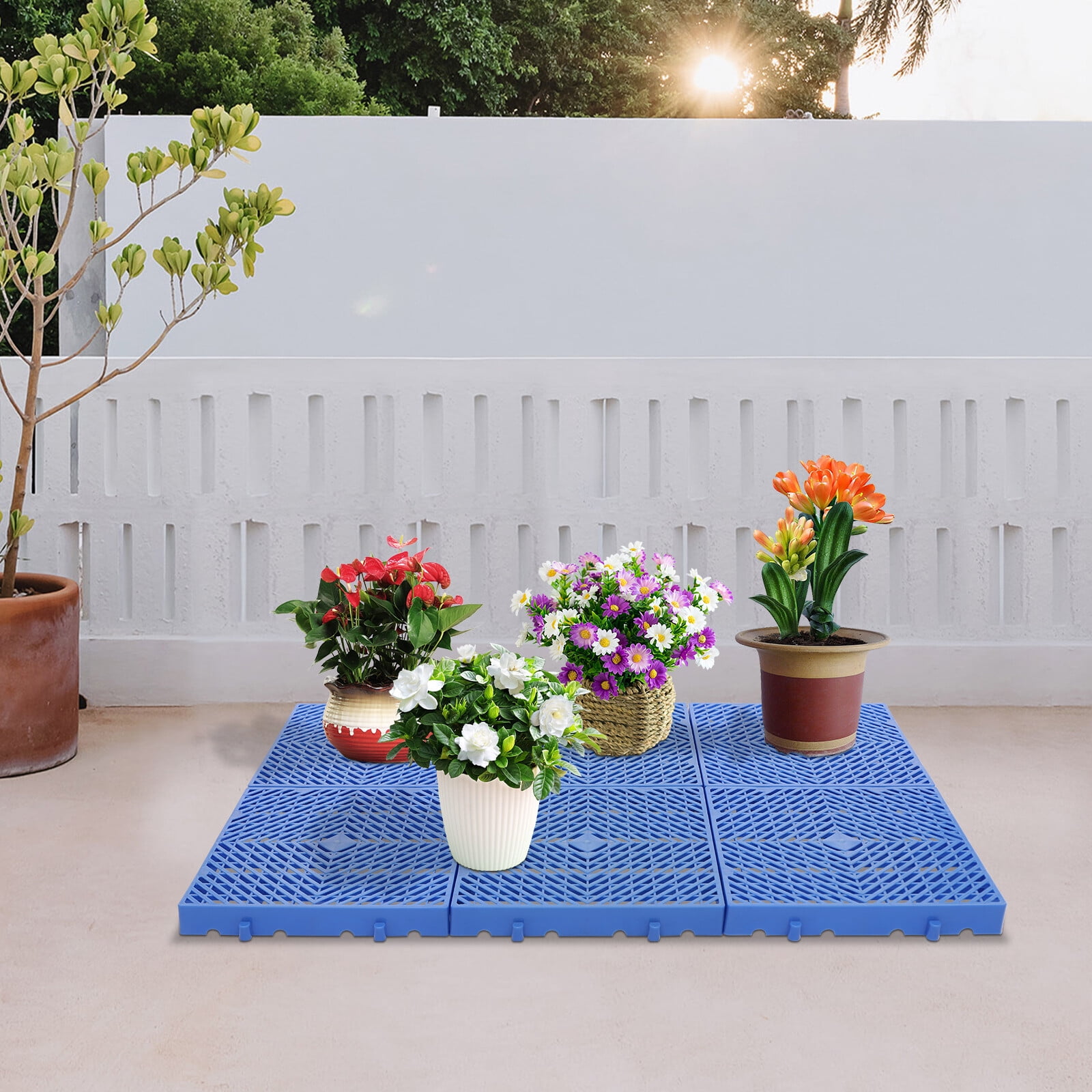 Miumaeov 6Pcs Square Plastic Pallet Ventilation Floor Pallet Breathable Grid Pad Blue 40*40*5cm
