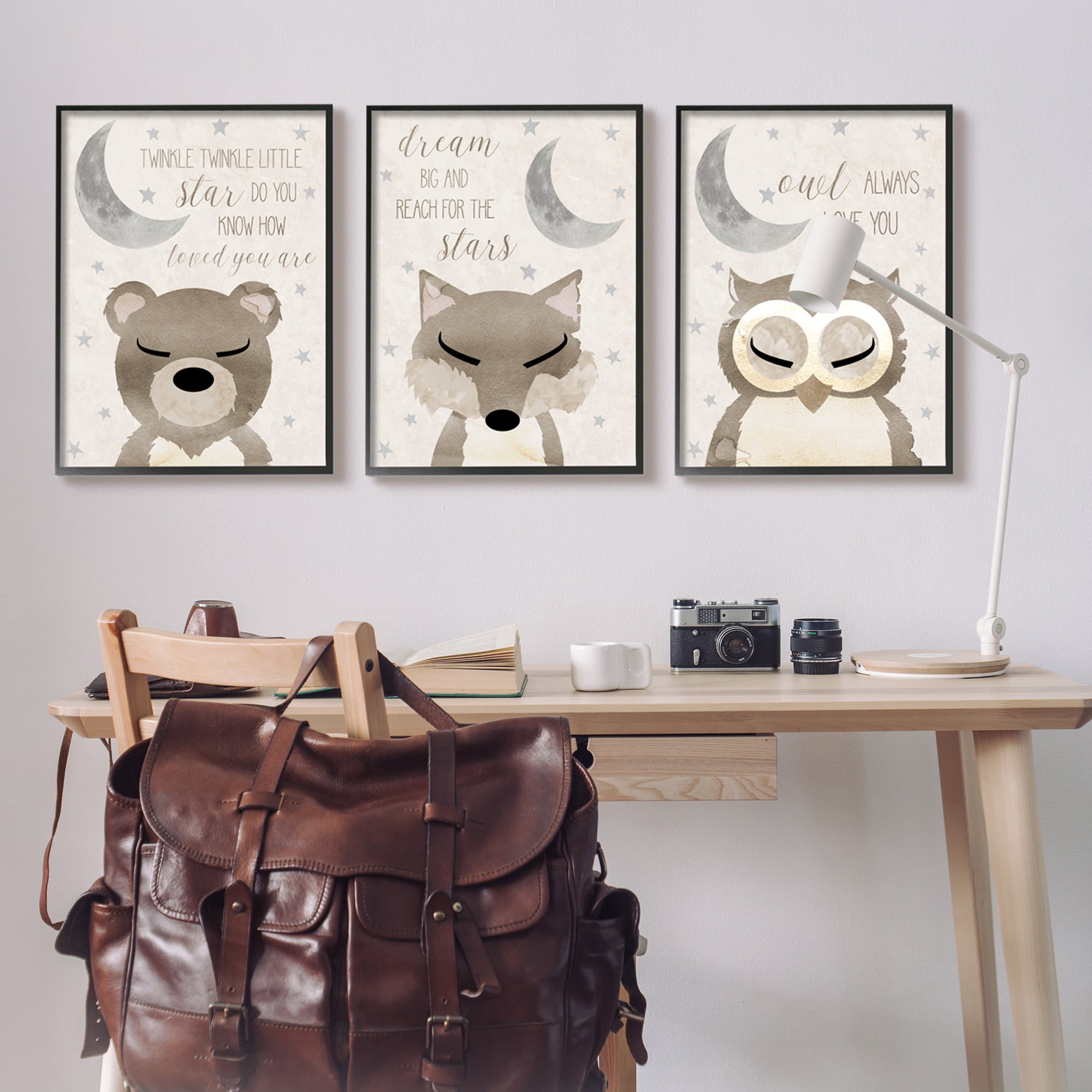 Stupell Industries Nighttime Animals & Lullabies Animals & Insects Painting Black Framed Art Print Wall Art, 24 x 30, Set of 3
