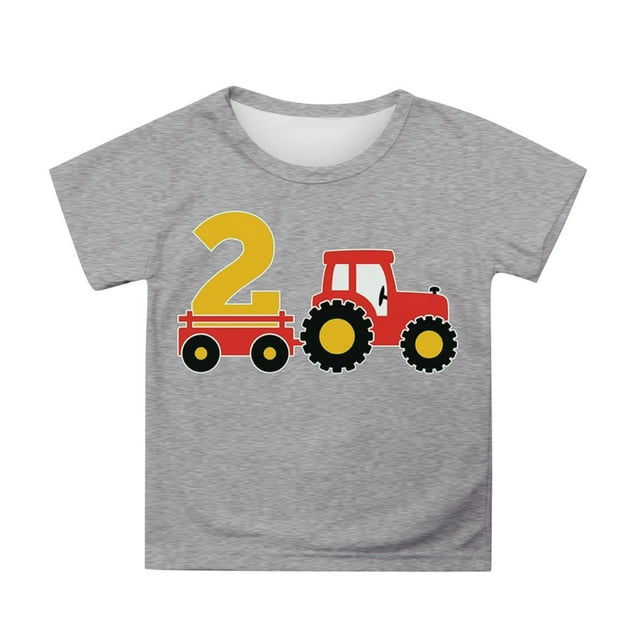 Sunnyoo Graphic Tee for Boys Farm Tractor Print Short Sleeve T-Shirt, Sizes 3-13