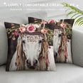 thumbnail image 3 of Animal Throw Pillow Cushion Cover, Boho Horse Head Sketch with Flowers Colorful Feathers Gypsy Spirit, Decorative Square Accent Pillow Case, ", Green Pink, 3 of 5