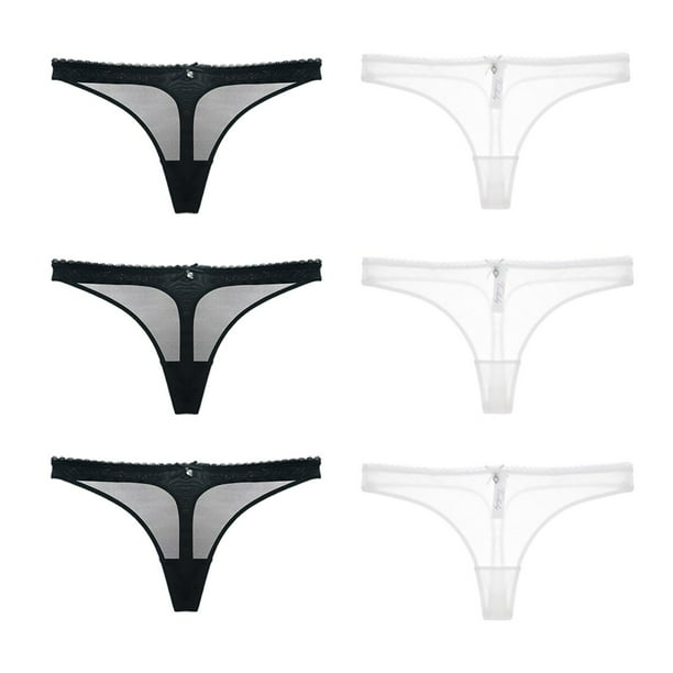 Varsbaby Women's Thongs, Low Waist See Through Panties Cotton Crotch Lace  Mesh Thongs for Women