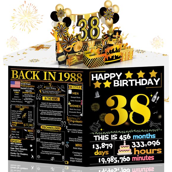 Tarjeta de cumpleaños Joycard 38th 3D Pop Up Retro Theme 1988