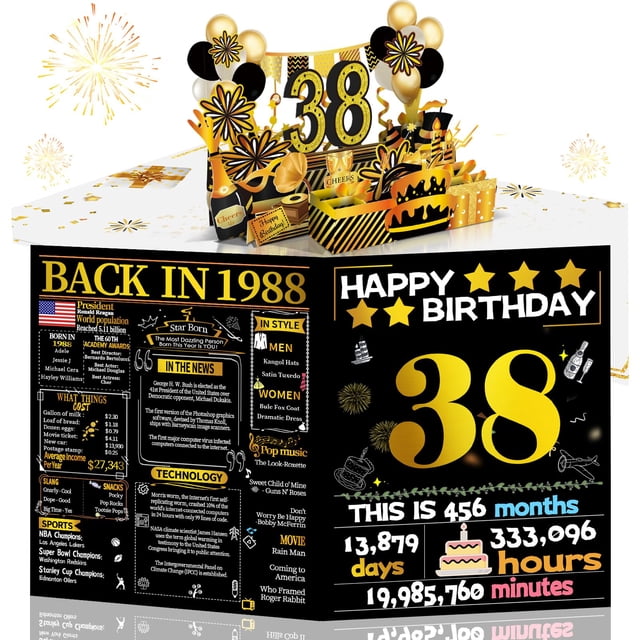 Tarjeta de cumpleaños Joycard 38th 3D Pop Up Retro Theme 1988