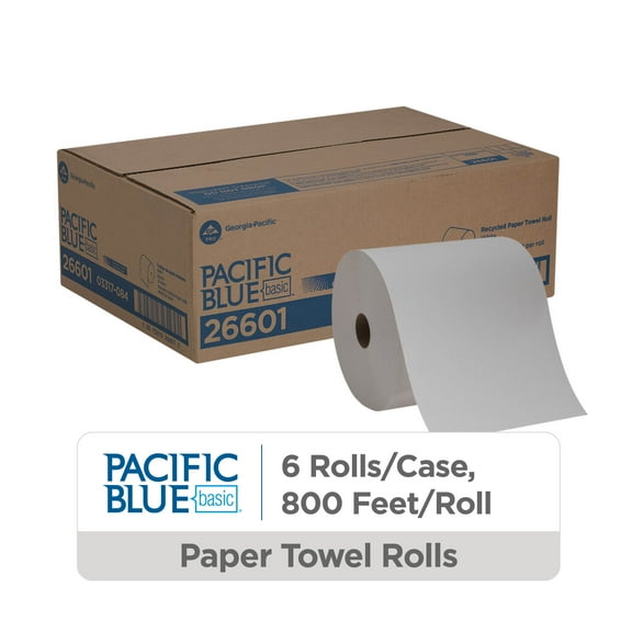 Pacific Blue Basic® Recycled Paper Towel Roll by GP PRO (Georgia-Pacific), White, 26601, 800 Feet Per Roll, 6 Rolls Per Case