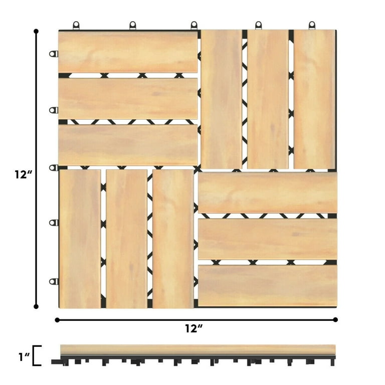 Gymax 10PCS 12'' x 12'' Acacia Wood Deck Tiles Interlocking Patio Pavers Check Pattern Gymax 10PCS 12'' x 12'' Acacia Wood Deck Tiles Interlocking Patio Pavers Check Pattern