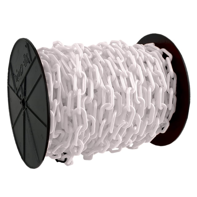 Mr. Chain Heavy Duty Plastic Barrier Chain Reel, White, 2-Inch Link Diameter, 100-Foot Length (51101)