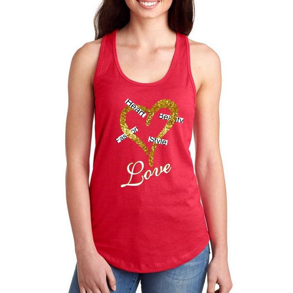 Love Gold Glitter Heart Racerback Tank Women -Image by Shutterstock, Female XX-Large