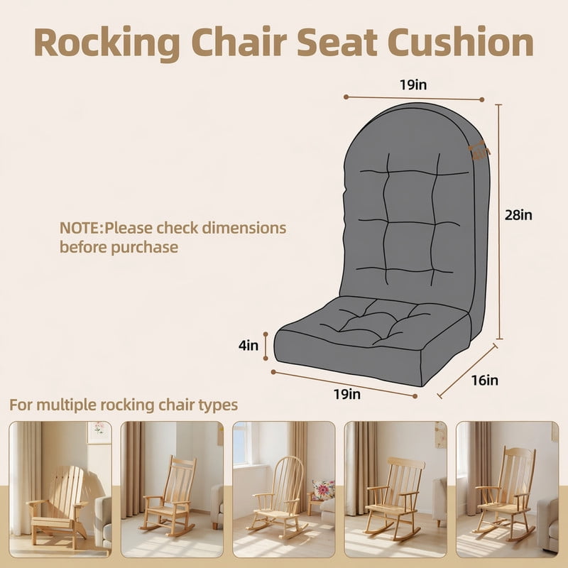 Millsilo Rocking Chair Cushion Set 44" x 19" x 4", High Back Tufted Cushion, Soft Breathable Corduroy Fabric, Non-Slip, Gray