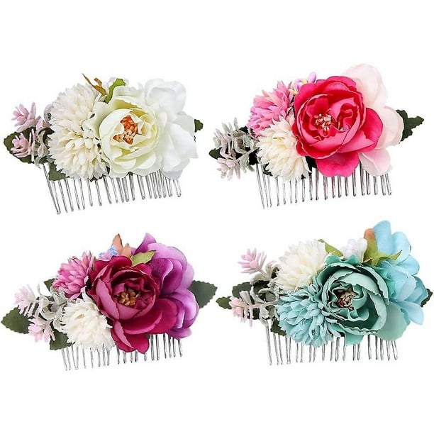 4 Uds. Peineta para el pelo para mujer, elegante peineta de flores, peineta floral hecha a mano, accesorios para el cabello de moda, peineta de tiara nupcial para boda, peineta de